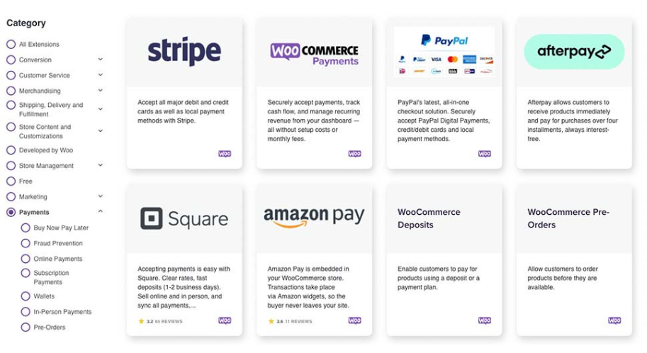WooCommerce payment extensions list